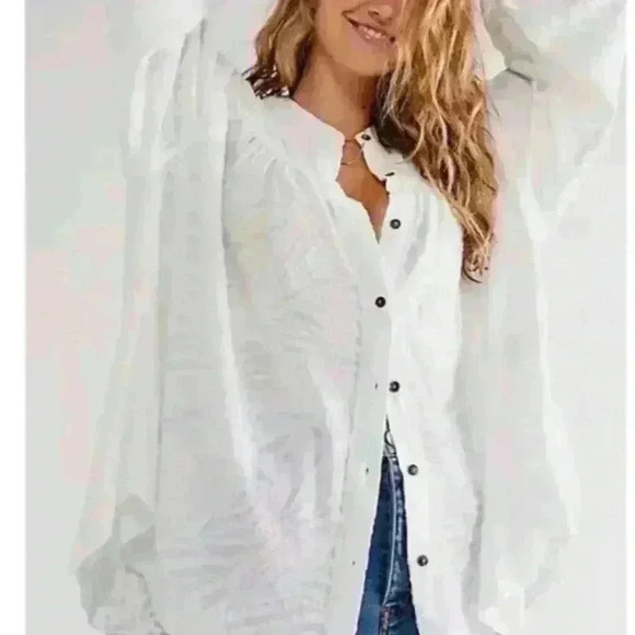 Free People Womens White Cant Stop Dreaming Oversized Blouse S - Picture 2 of 15